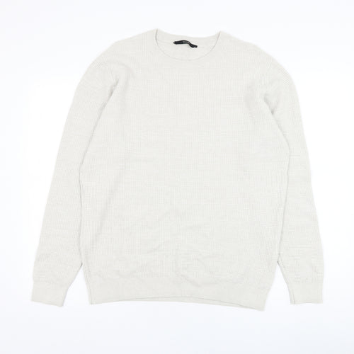 George Mens Ivory Round Neck  Cotton Pullover Jumper Size L