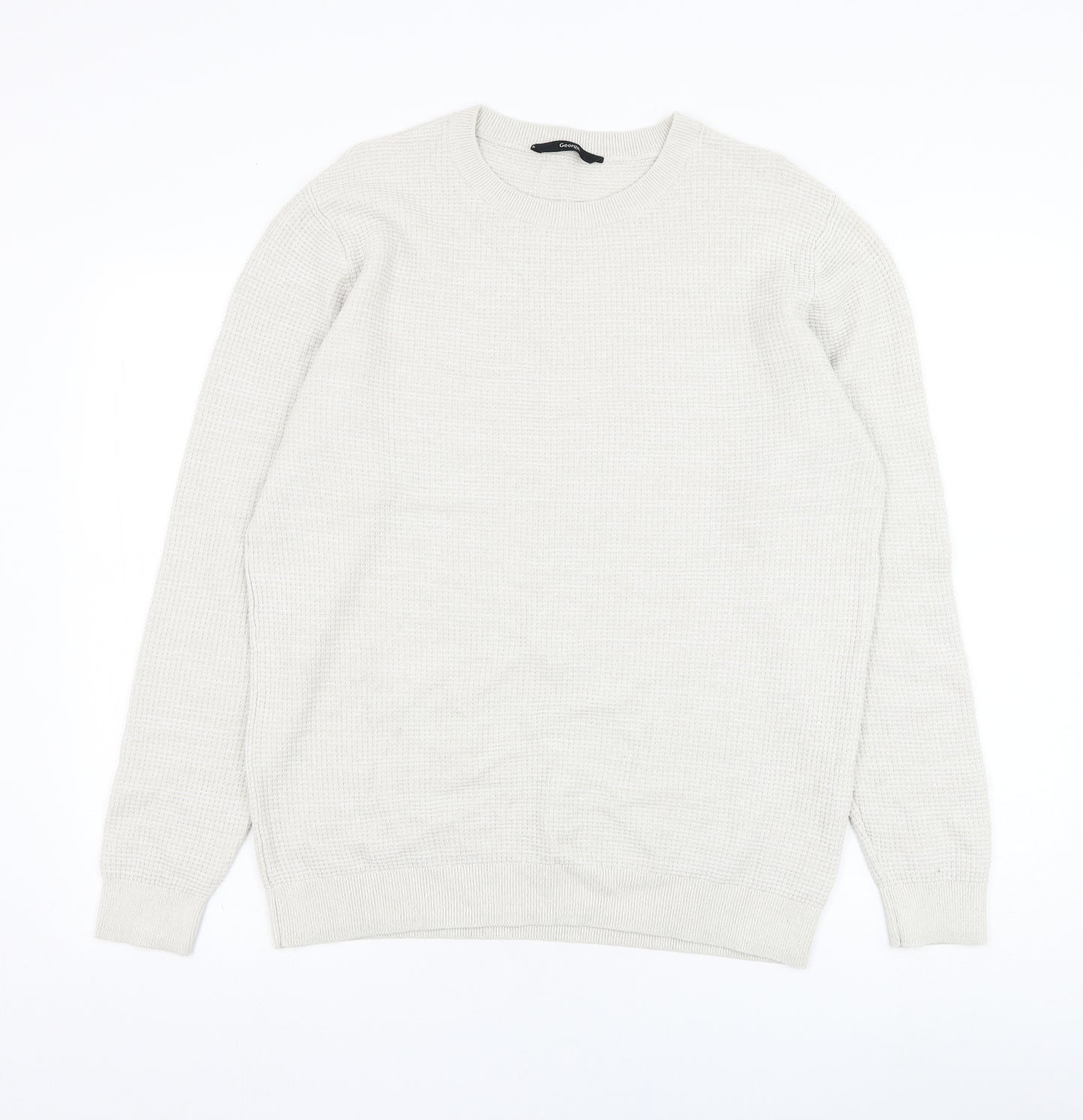 George Mens Ivory Round Neck  Cotton Pullover Jumper Size L