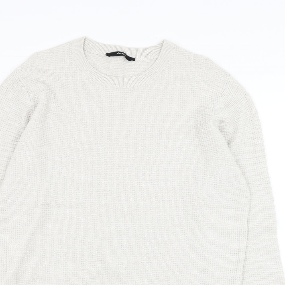 George Mens Ivory Round Neck  Cotton Pullover Jumper Size L