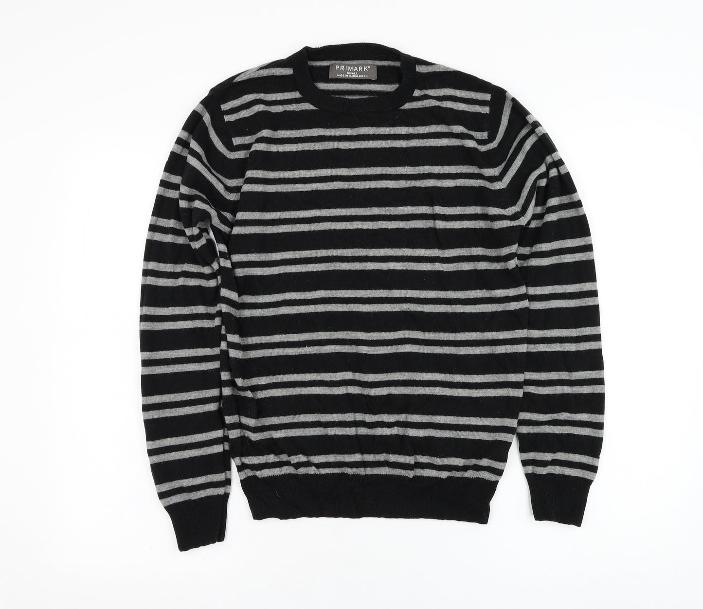 Primark Mens Black Round Neck Striped Acrylic Pullover Jumper Size S