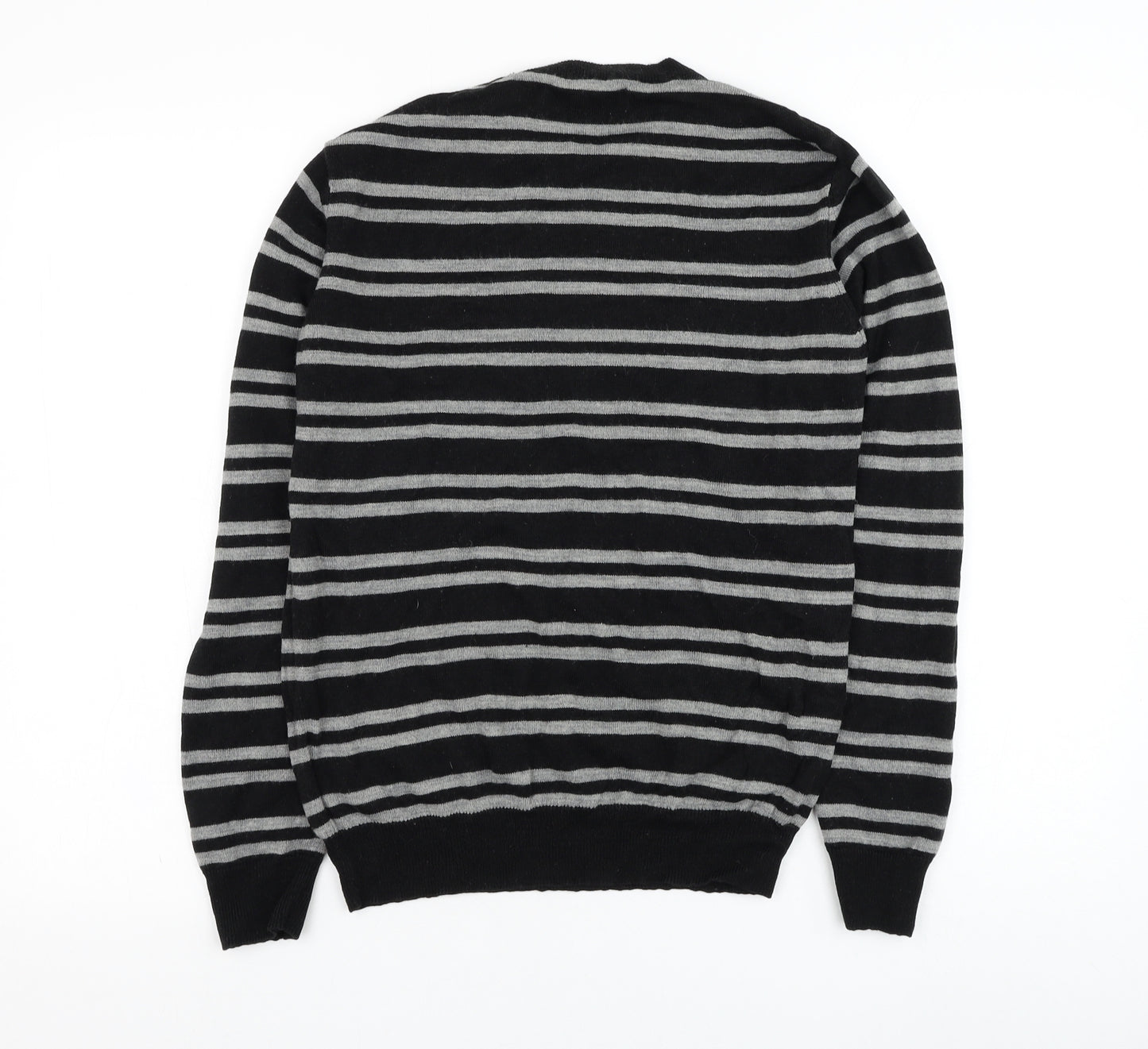 Primark Mens Black Round Neck Striped Acrylic Pullover Jumper Size S