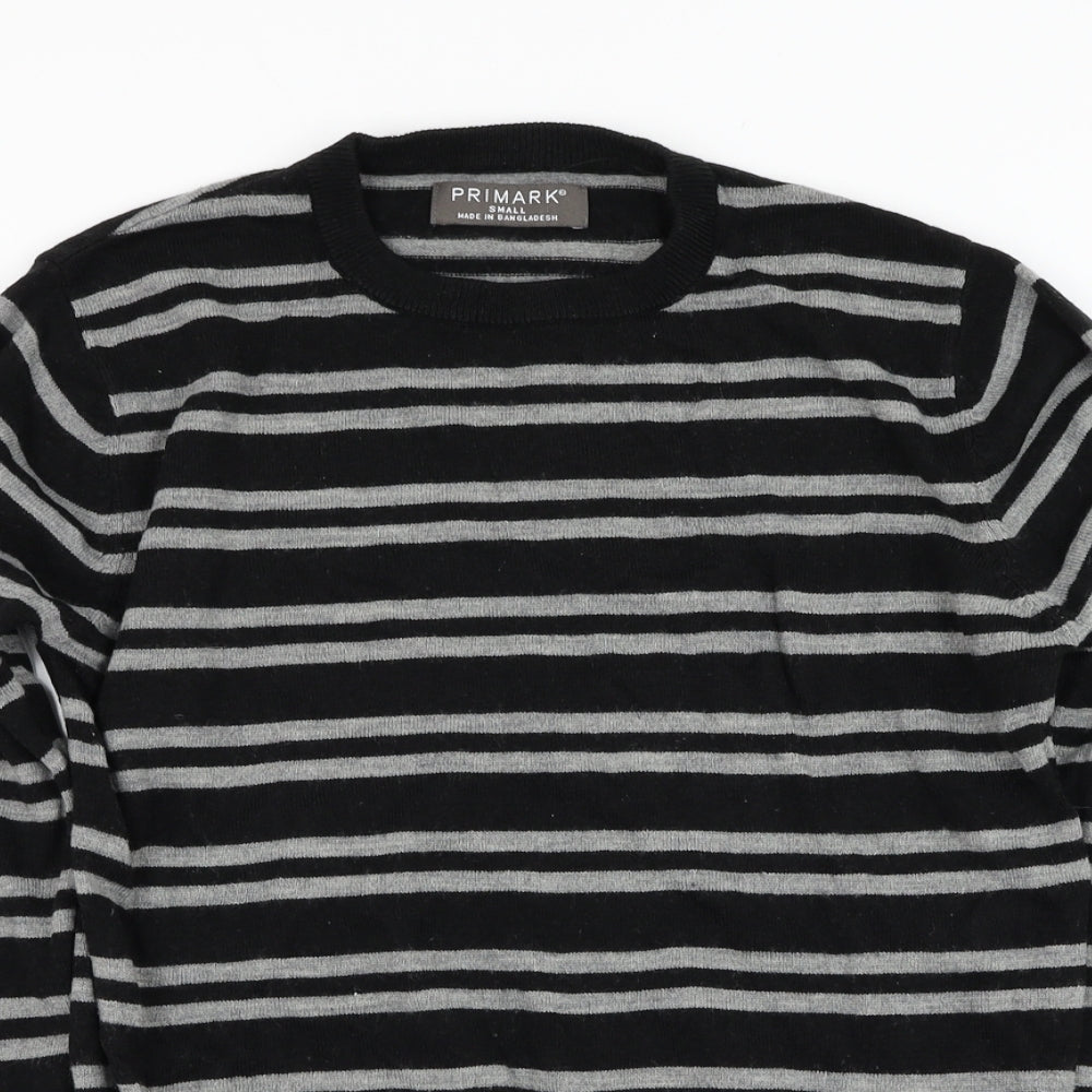Primark Mens Black Round Neck Striped Acrylic Pullover Jumper Size S