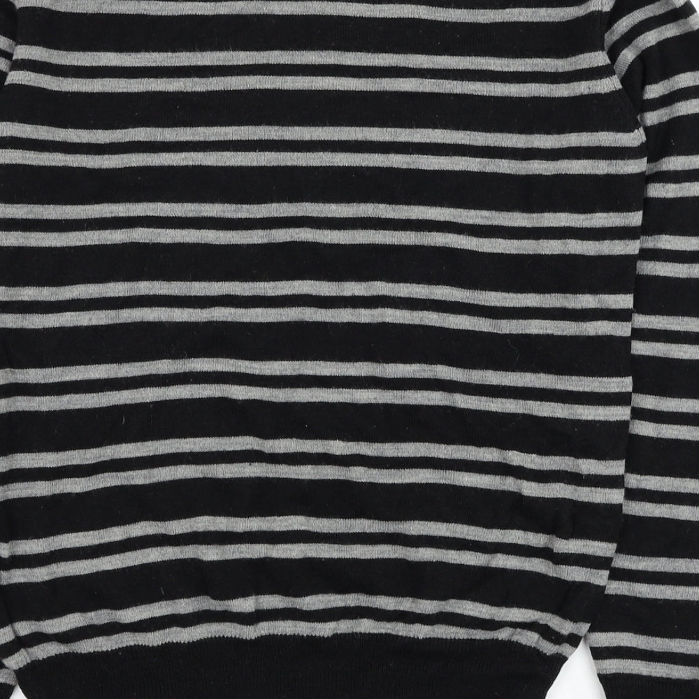 Primark Mens Black Round Neck Striped Acrylic Pullover Jumper Size S