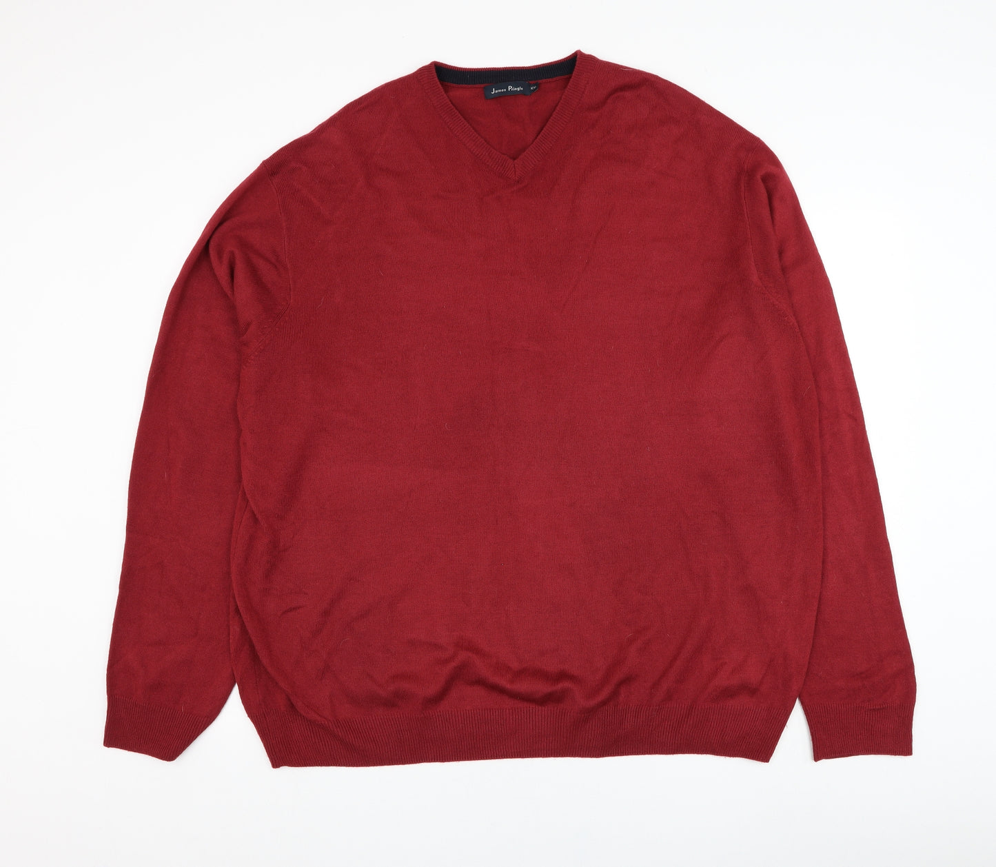 EWM Mens Red V-Neck  Acrylic Pullover Jumper Size 2XL