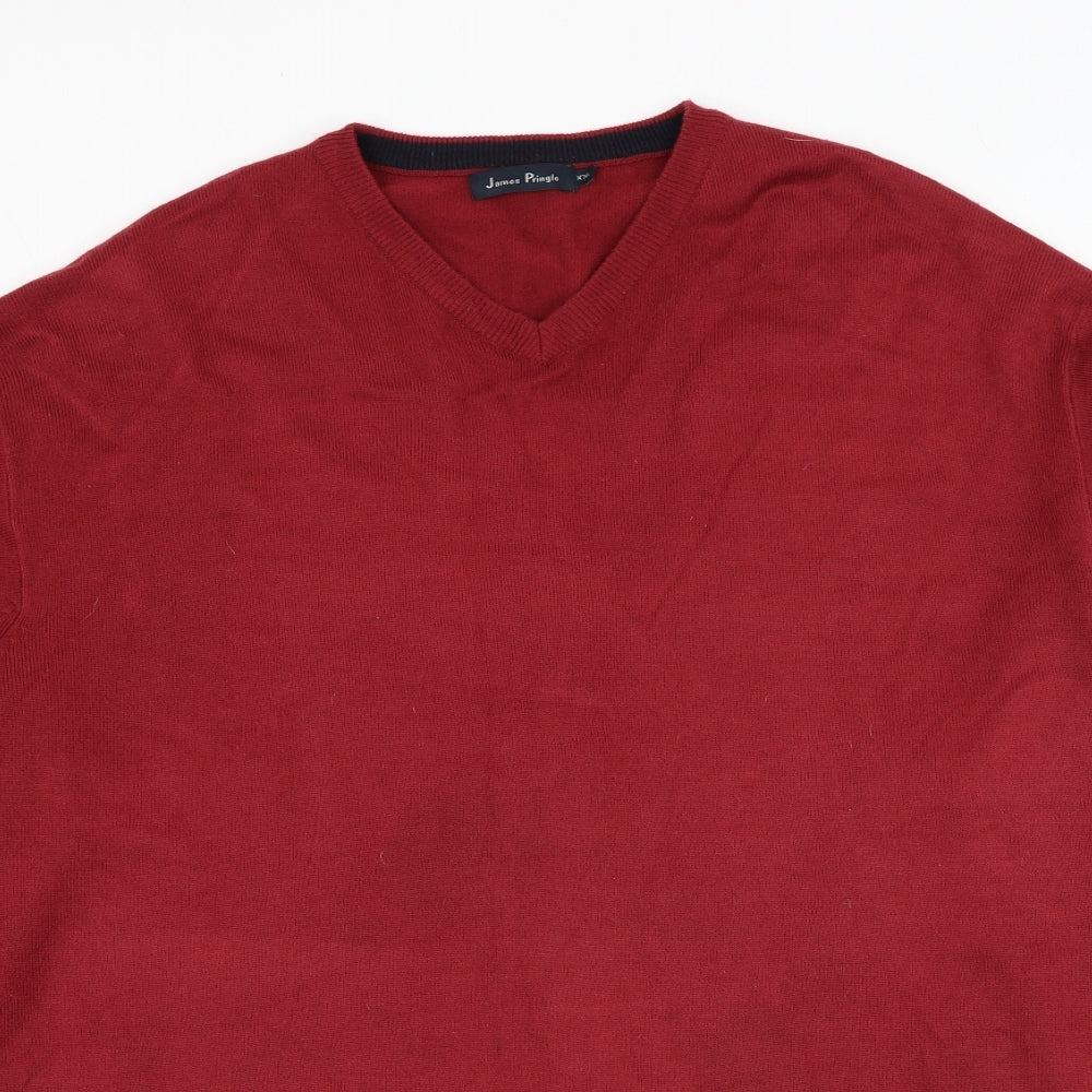 EWM Mens Red V-Neck  Acrylic Pullover Jumper Size 2XL