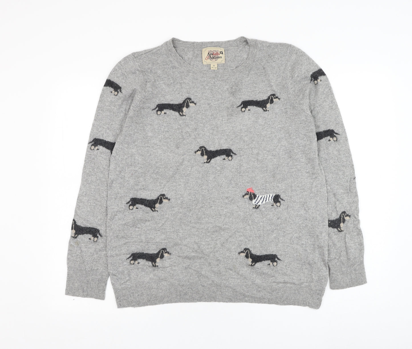 Arabella & Addison Womens Grey Round Neck  Viscose Pullover Jumper Size 16   - Dog