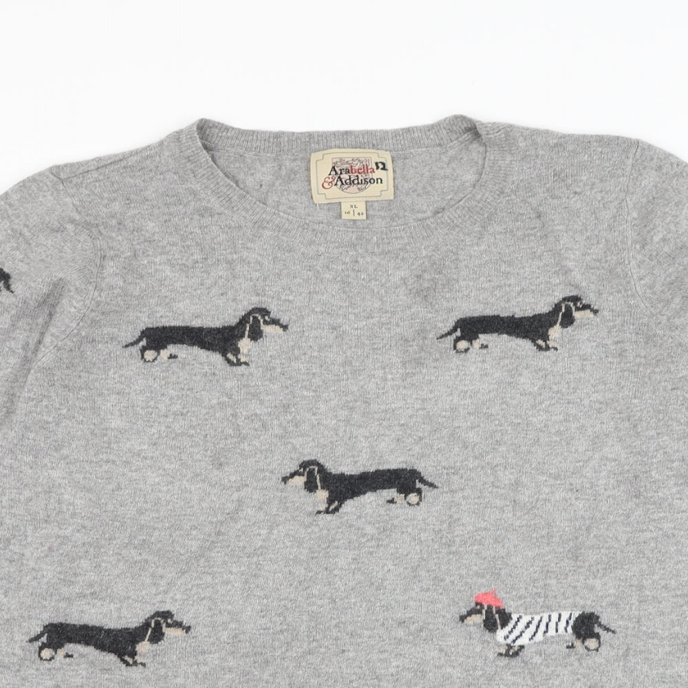 Arabella & Addison Womens Grey Round Neck  Viscose Pullover Jumper Size 16   - Dog