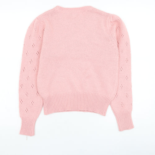 Primark Girls Pink Round Neck  Acrylic Pullover Jumper Size 12-13 Years  Pullover
