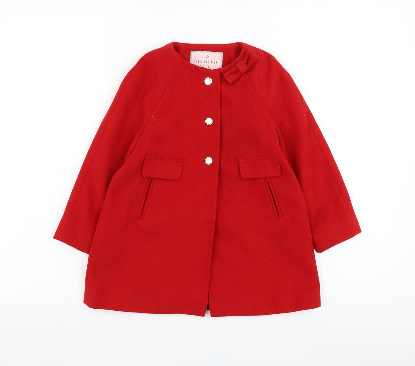 Matalan Girls Red   Overcoat Coat Size 3-4 Years  Button
