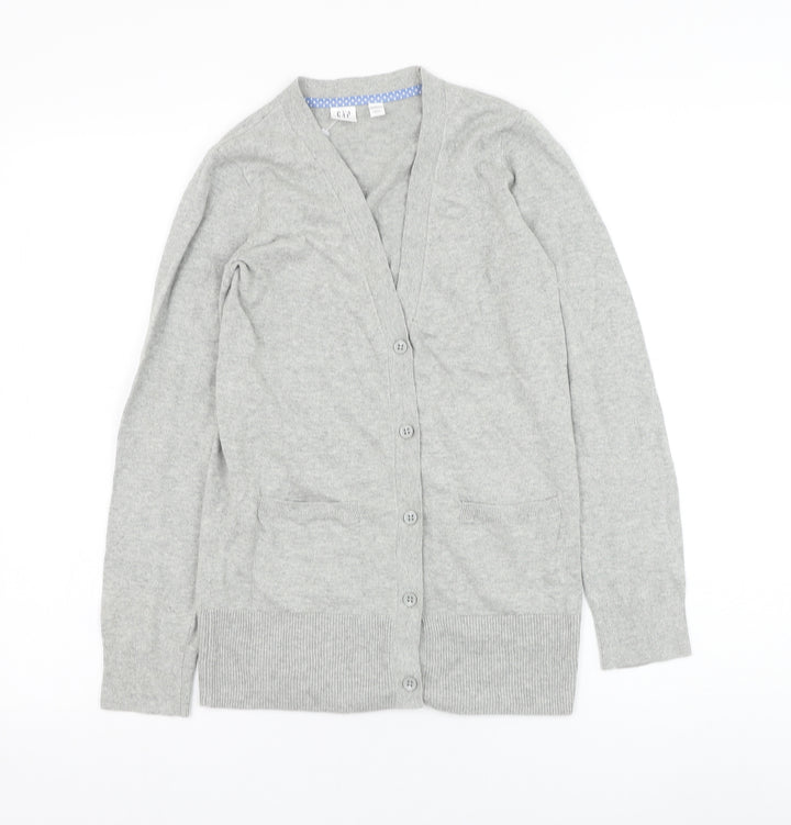 Gap Girls Grey V-Neck  Polyester Cardigan Jumper Size L  Button