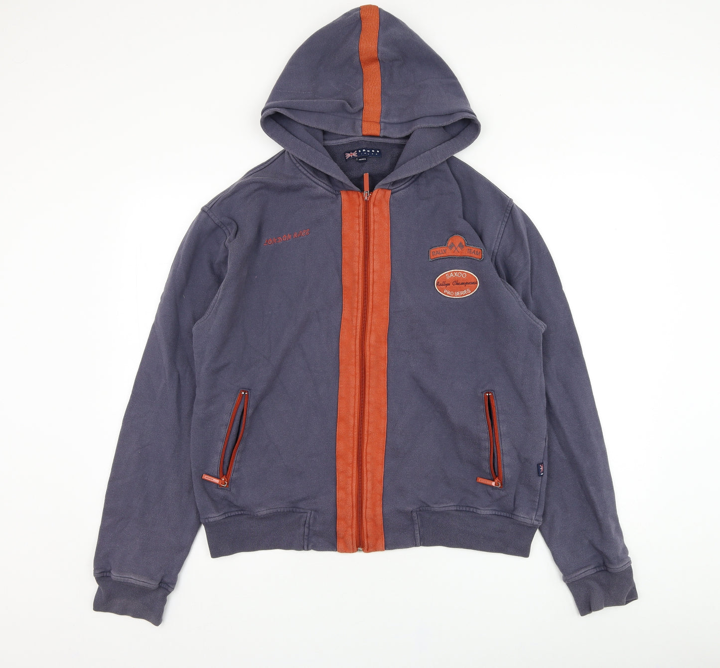 Saxoo Mens Blue  Cotton Full Zip Hoodie Size S