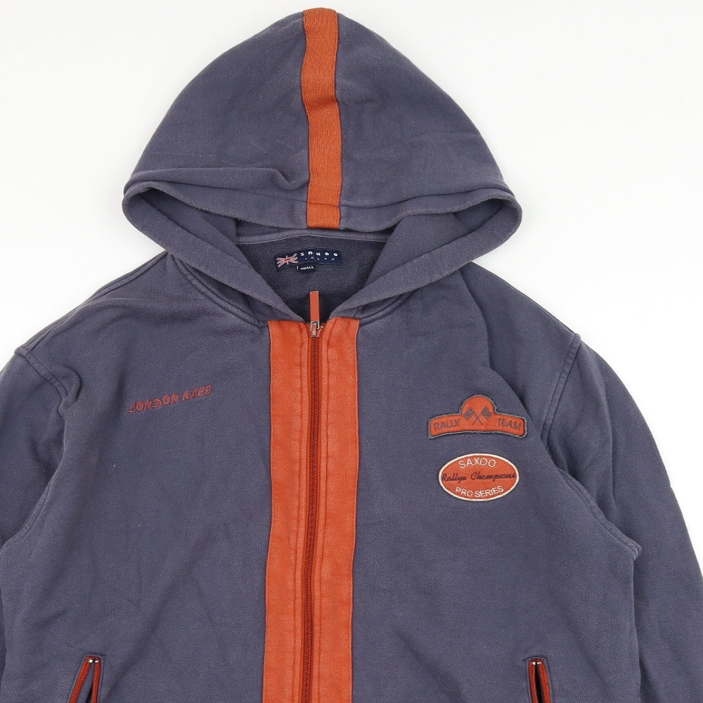 Saxoo Mens Blue  Cotton Full Zip Hoodie Size S