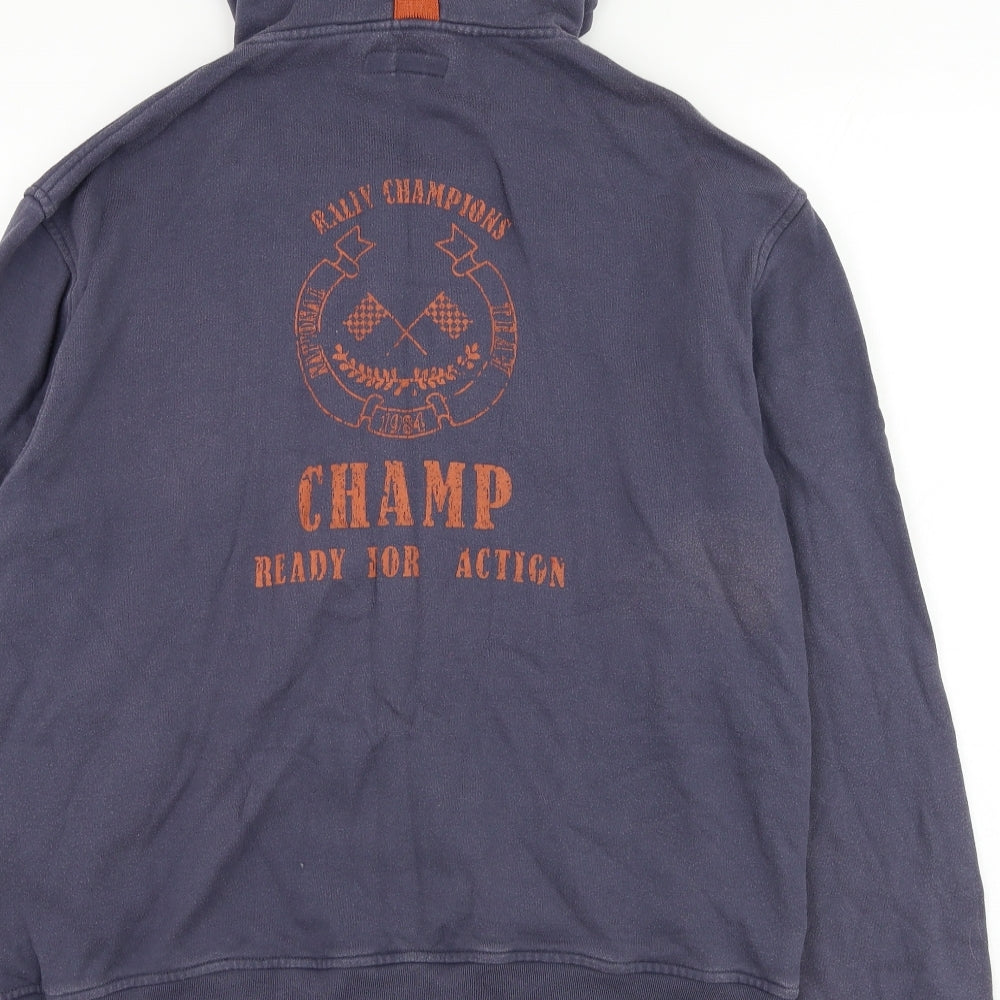 Saxoo Mens Blue  Cotton Full Zip Hoodie Size S
