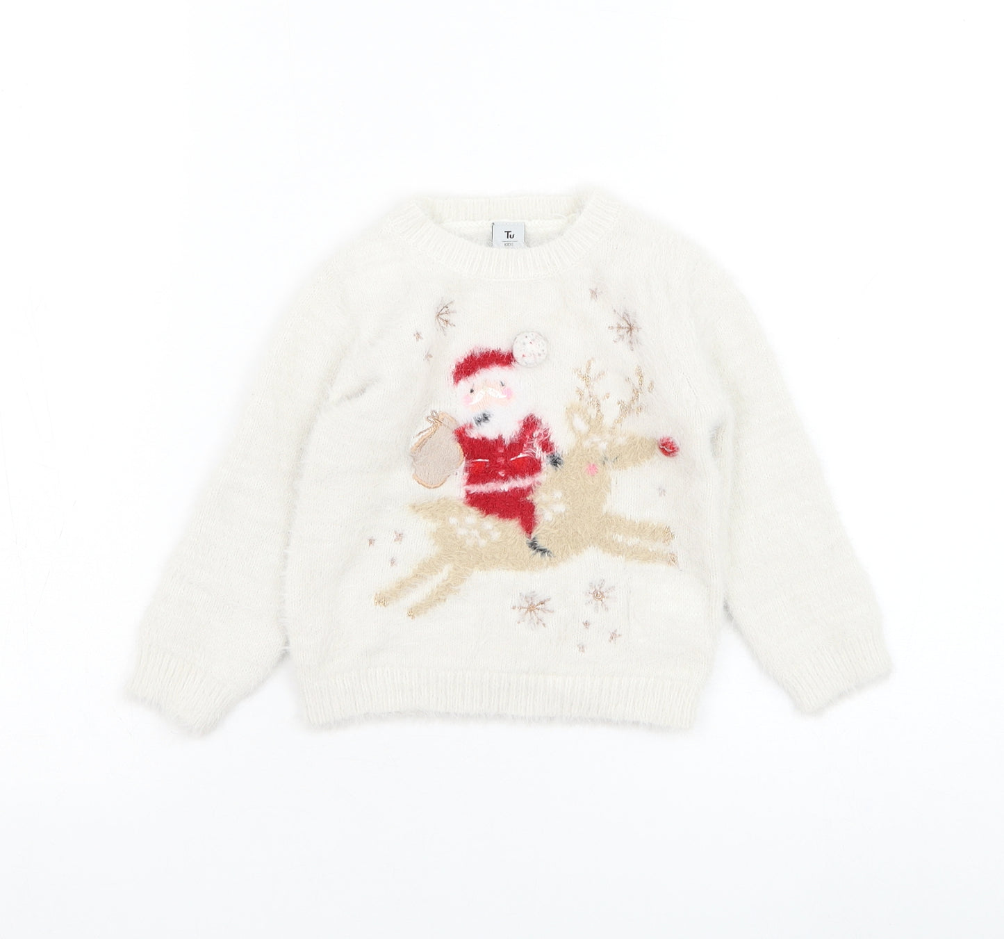 TU Girls White  Polyamide Pullover Jumper Size 18-24 Months  Pullover - Christmas