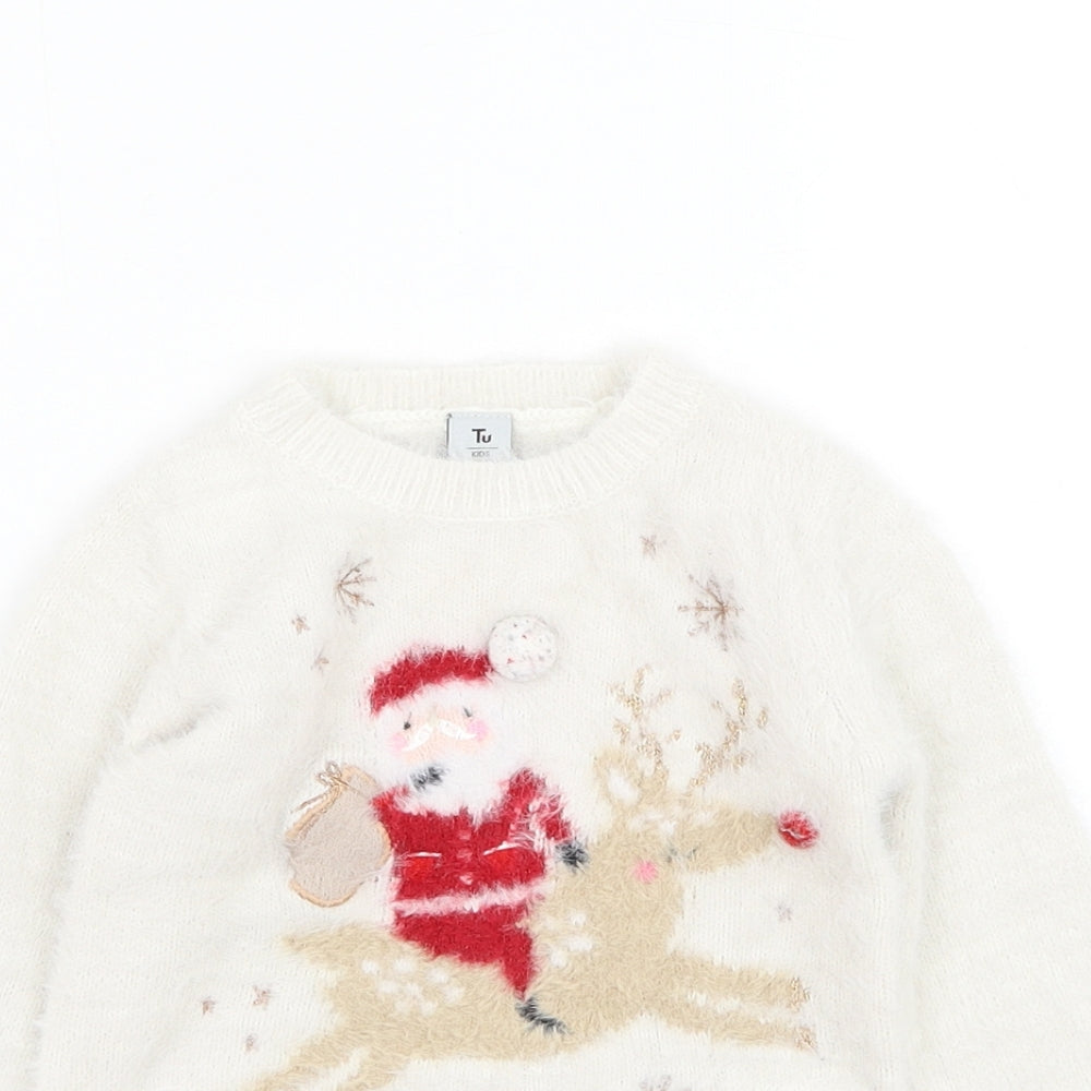 TU Girls White  Polyamide Pullover Jumper Size 18-24 Months  Pullover - Christmas