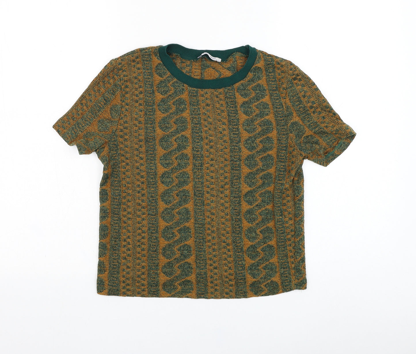 Zara Womens Orange Round Neck Geometric Polyester Pullover Jumper Size M