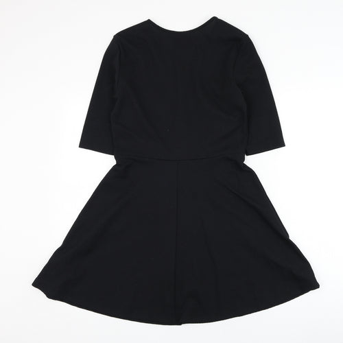 Topshop Womens Black  Polyester Skater Dress  Size 10  Round Neck Pullover
