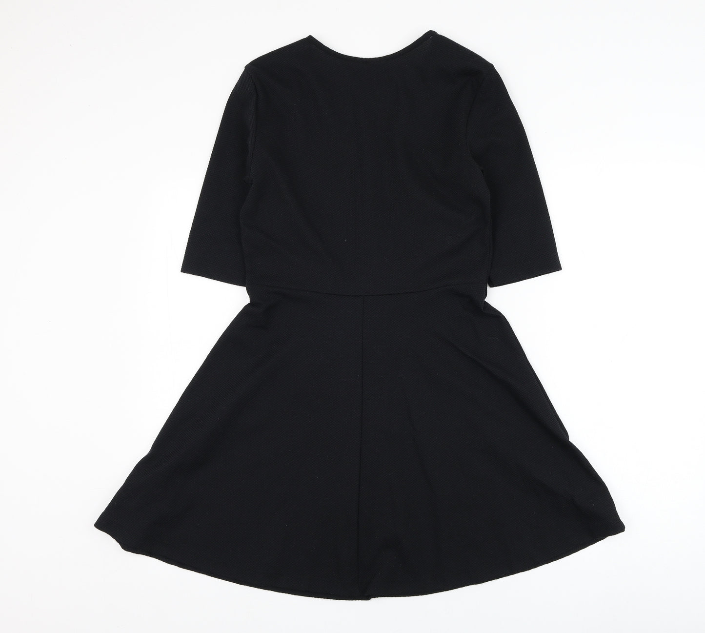 Topshop Womens Black  Polyester Skater Dress  Size 10  Round Neck Pullover