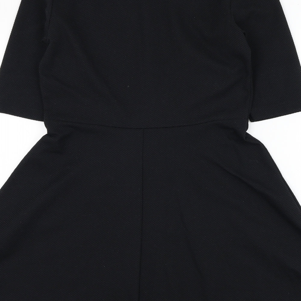 Topshop Womens Black  Polyester Skater Dress  Size 10  Round Neck Pullover