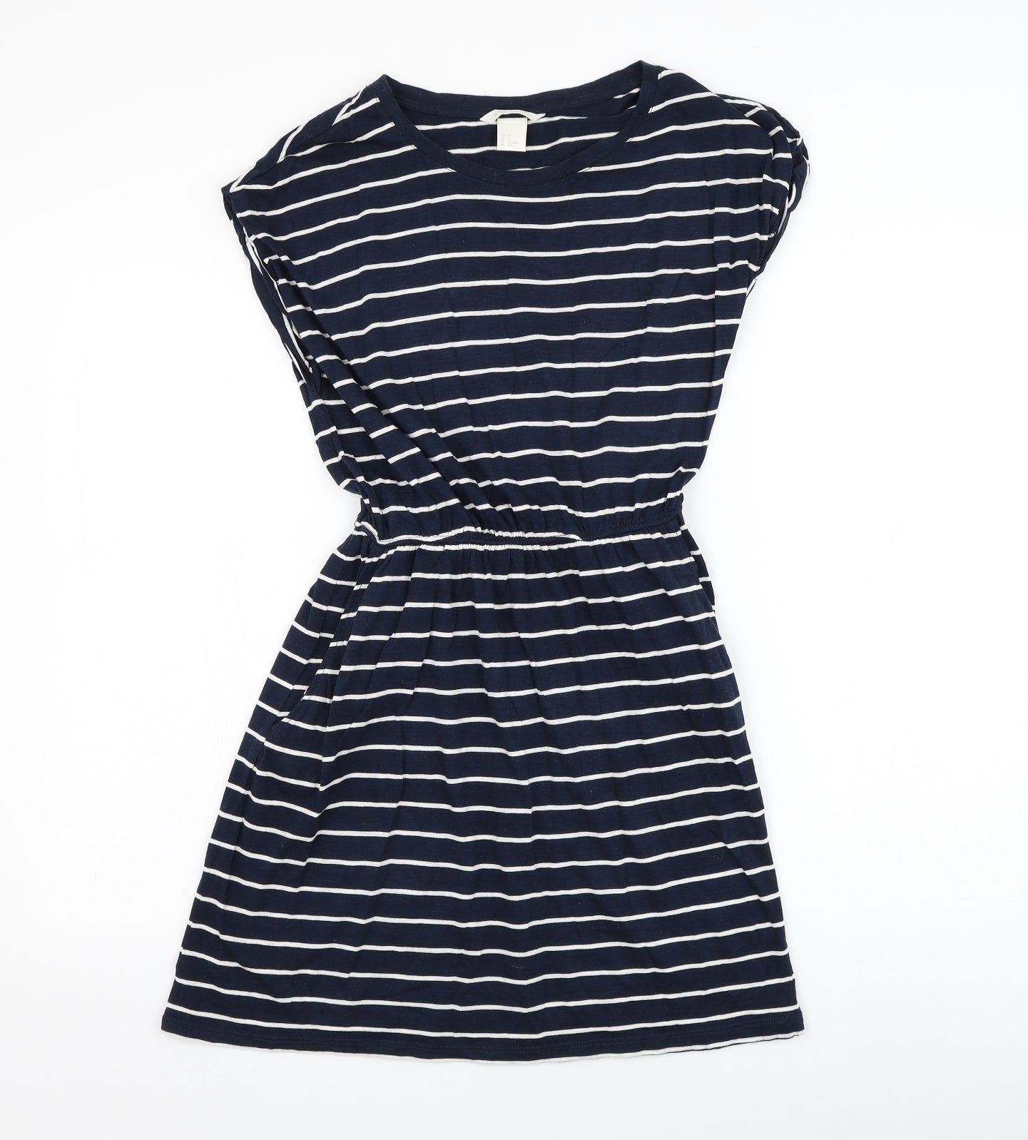 H&M Womens Blue Striped Cotton Shift  Size XS  Round Neck Pullover