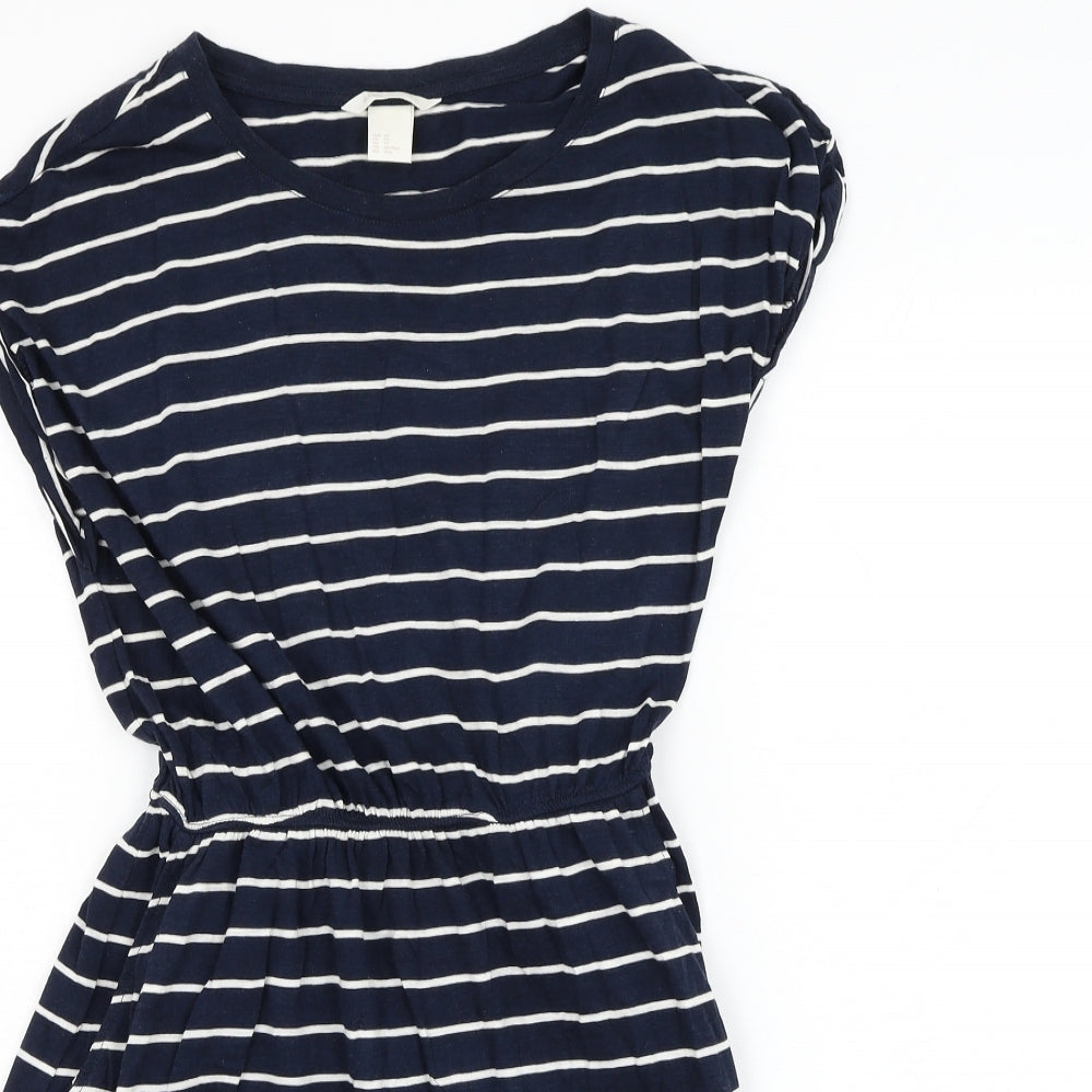 H&M Womens Blue Striped Cotton Shift  Size XS  Round Neck Pullover