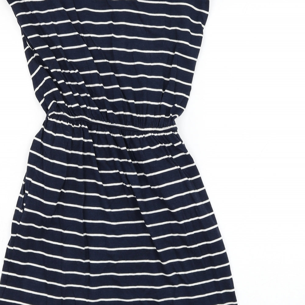 H&M Womens Blue Striped Cotton Shift  Size XS  Round Neck Pullover