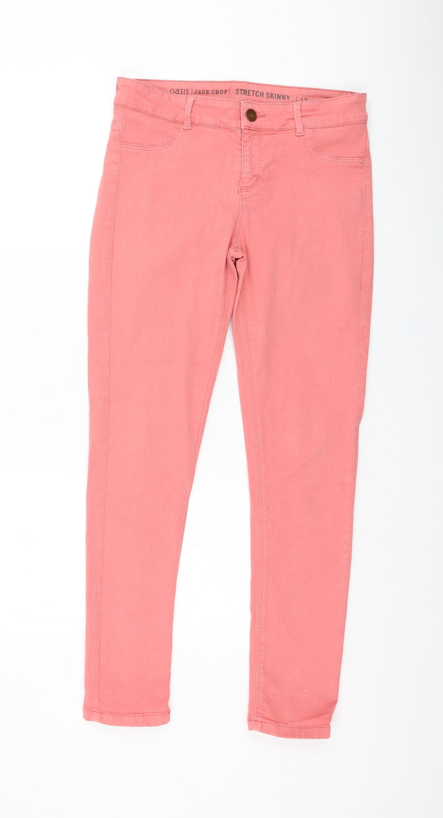 Oasis Womens Pink  Cotton Skinny Jeans Size 12 L28 in Regular Zip