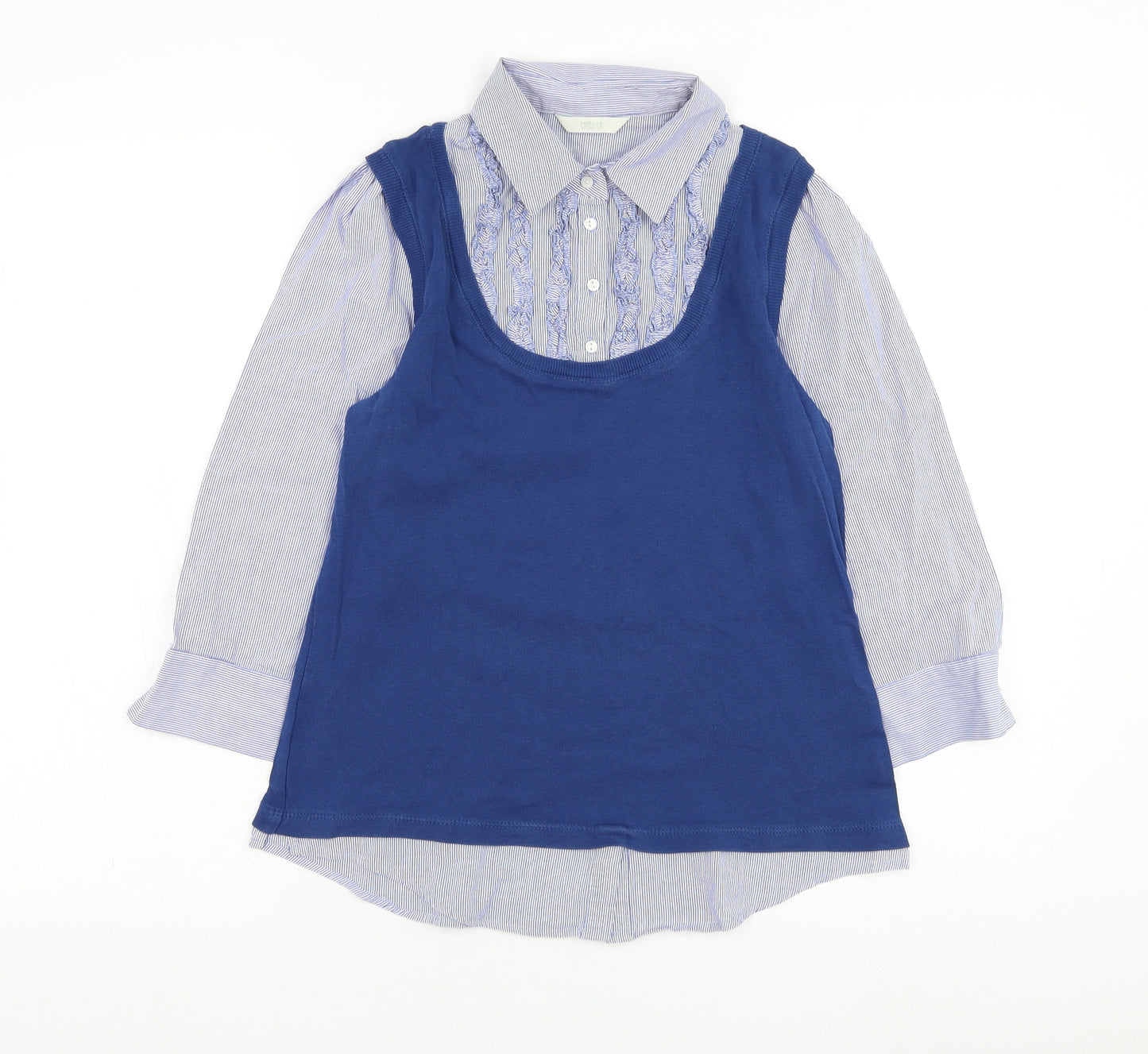 Marks and Spencer Womens Blue  Cotton Basic Blouse Size 12 Collared