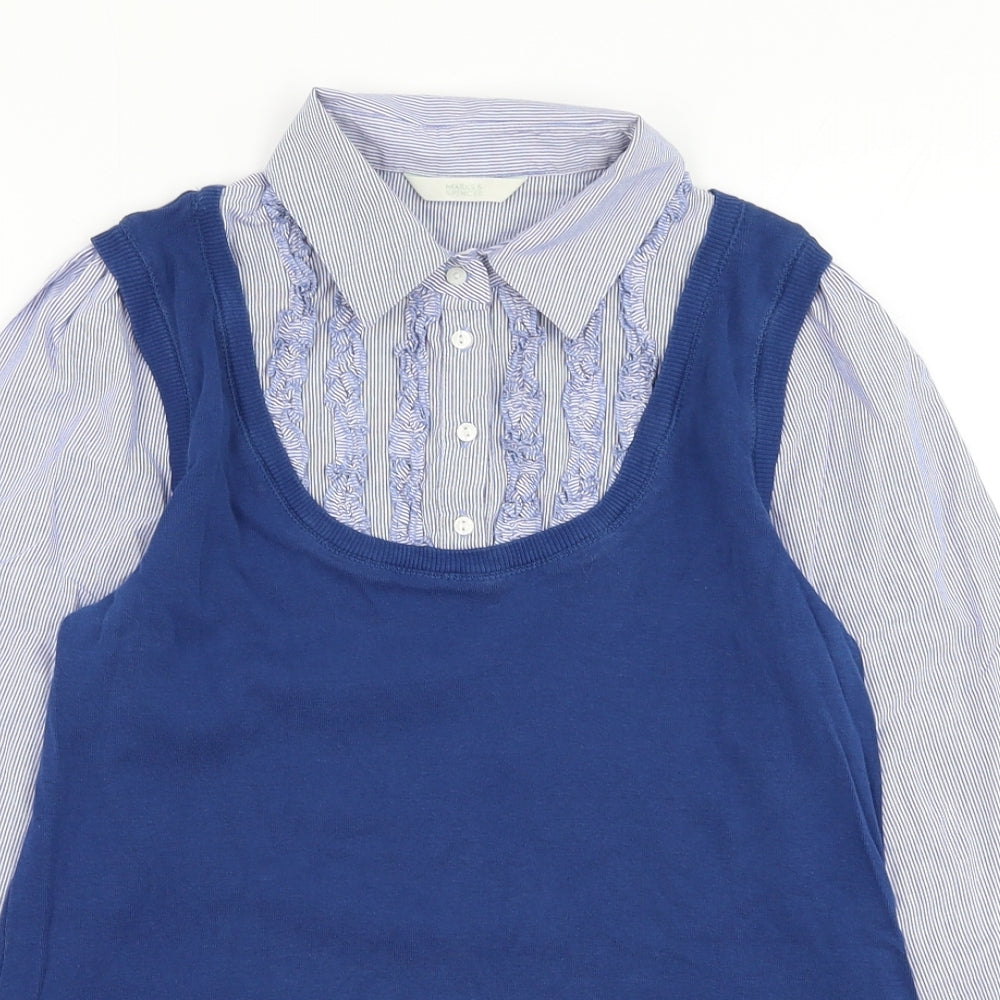 Marks and Spencer Womens Blue  Cotton Basic Blouse Size 12 Collared