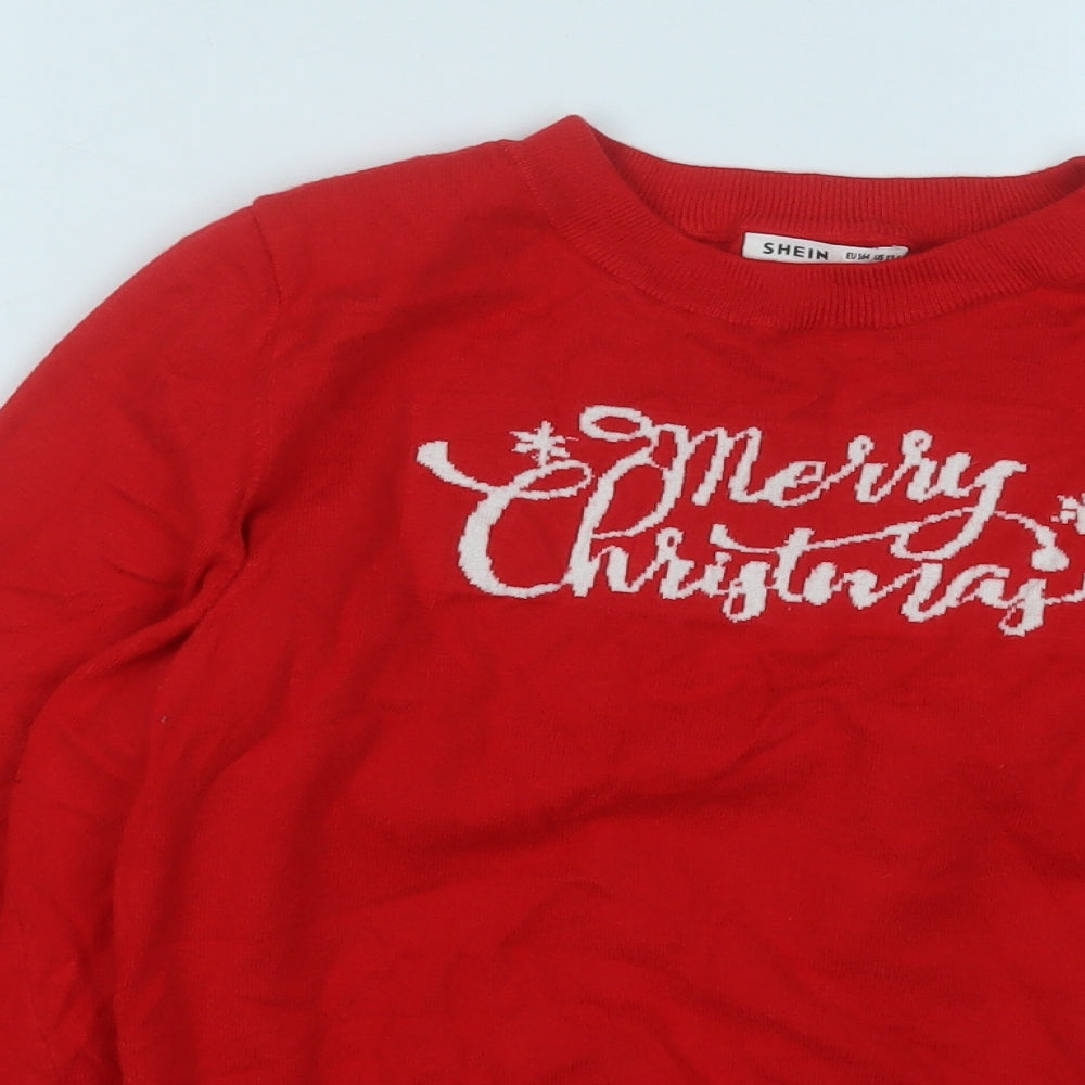 SheIn Girls Red Round Neck  Viscose Pullover Jumper Size 13-14 Years   - Christmas Jumper