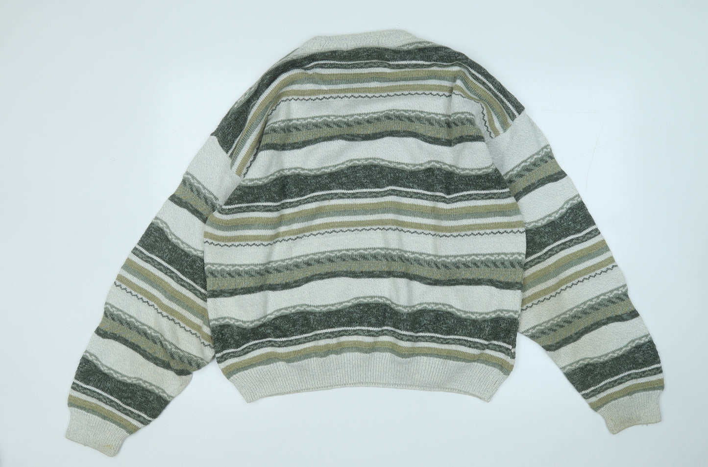 tom sayers Mens Green Round Neck Geometric Acrylic Pullover Jumper Size L