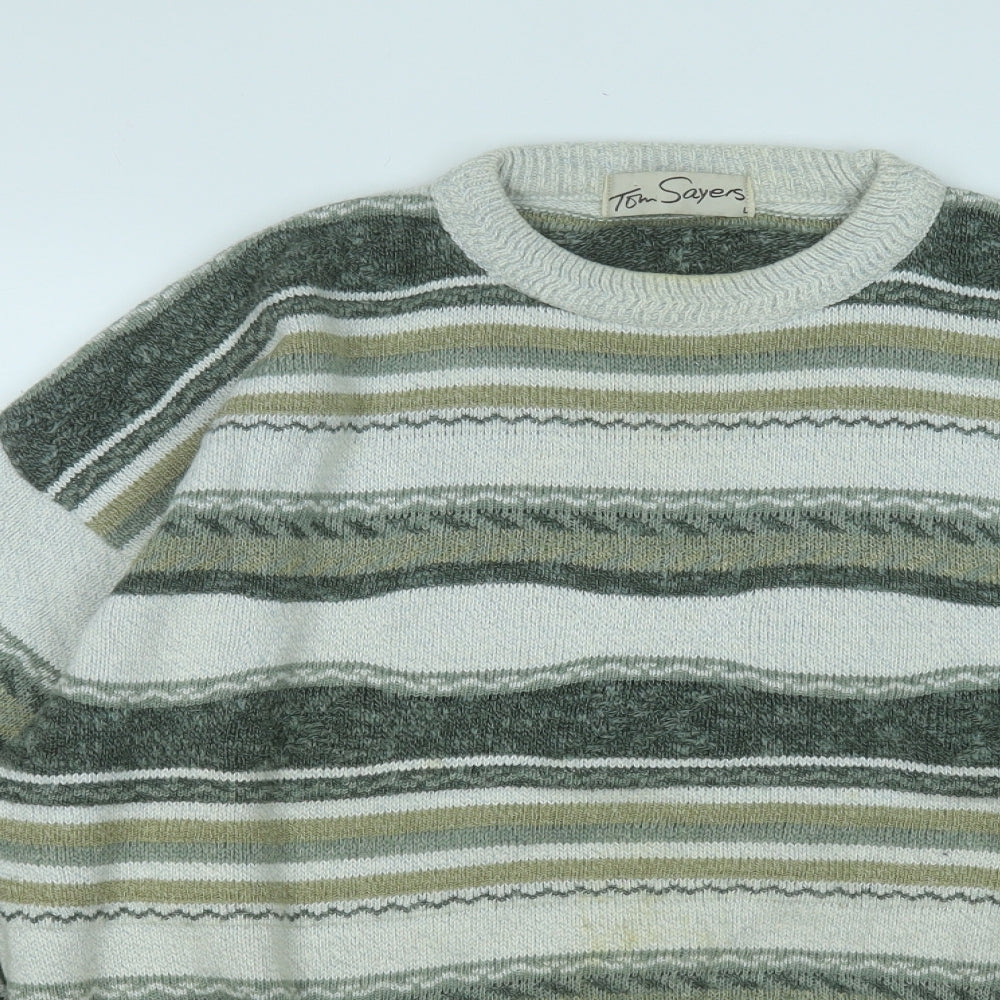 tom sayers Mens Green Round Neck Geometric Acrylic Pullover Jumper Size L