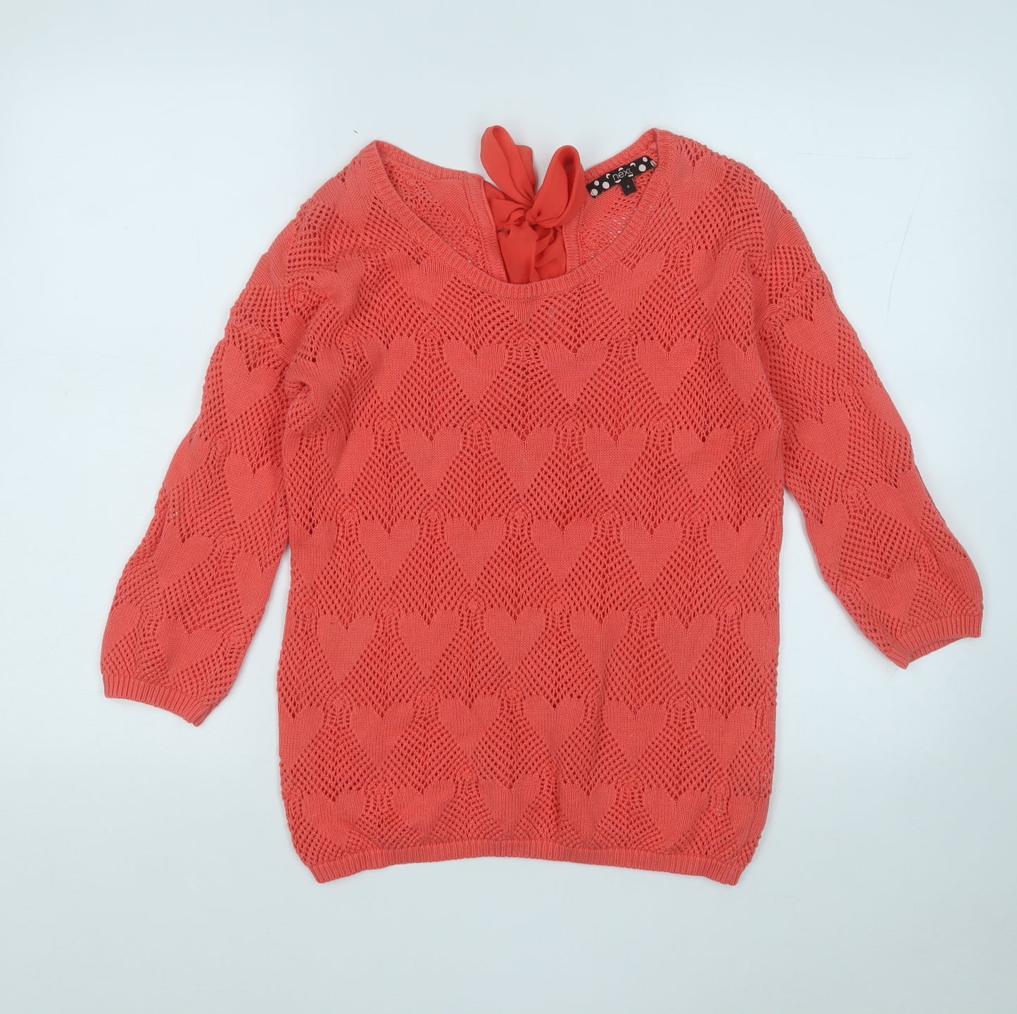 NEXT Womens Pink Round Neck Geometric Cotton Pullover Jumper Size 6   - Love Heart