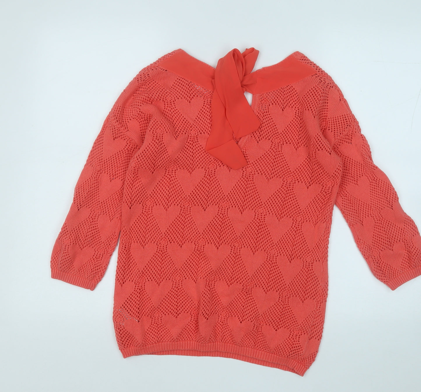 NEXT Womens Pink Round Neck Geometric Cotton Pullover Jumper Size 6   - Love Heart