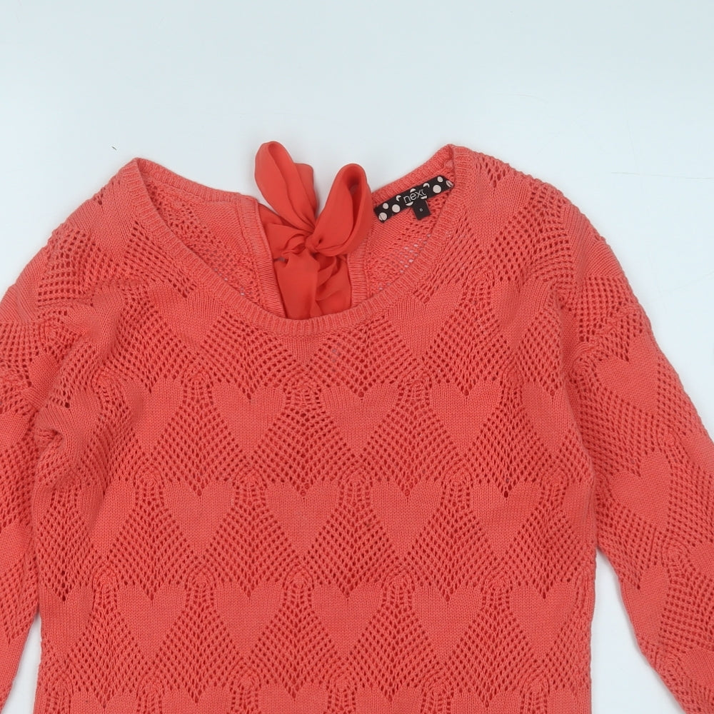 NEXT Womens Pink Round Neck Geometric Cotton Pullover Jumper Size 6   - Love Heart