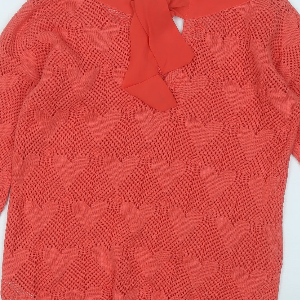 NEXT Womens Pink Round Neck Geometric Cotton Pullover Jumper Size 6   - Love Heart