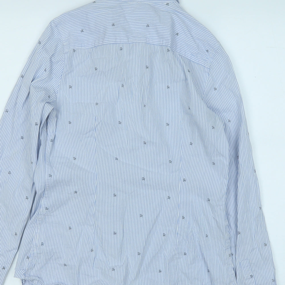 Tommy Hilfiger Womens Blue Striped 100% Cotton Basic Button-Up Size XS Collared