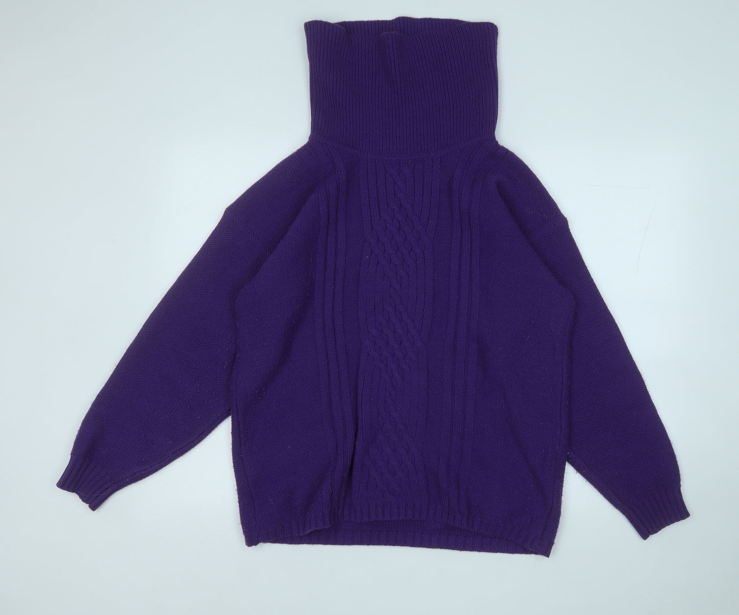 Para Womens Purple Roll Neck  Acrylic Henley Jumper Size M