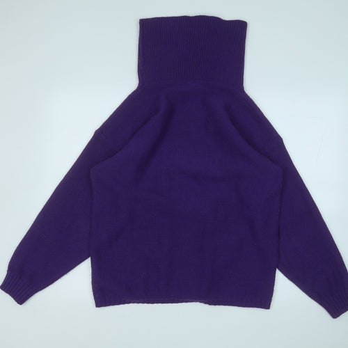 Para Womens Purple Roll Neck  Acrylic Henley Jumper Size M