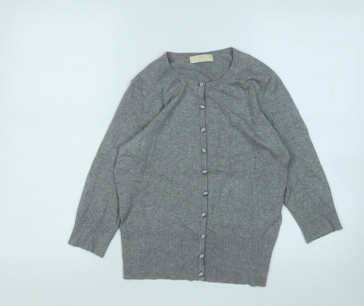 Marks and Spencer Womens Grey Round Neck  Viscose Cardigan Jumper Size 12