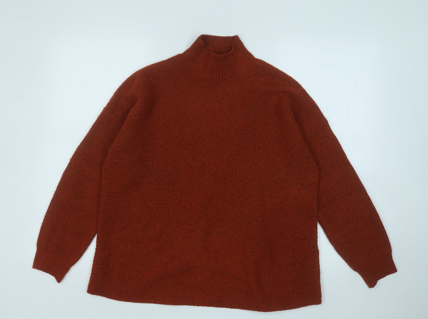 Warehouse Womens Orange Mock Neck  Acrylic Pullover Jumper Size 12