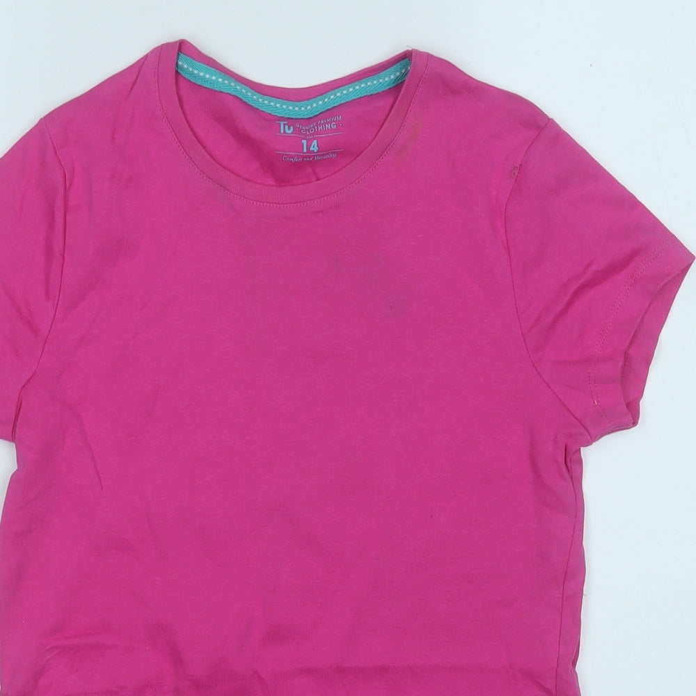 TU Womens Pink  Cotton Basic T-Shirt Size 14 Round Neck