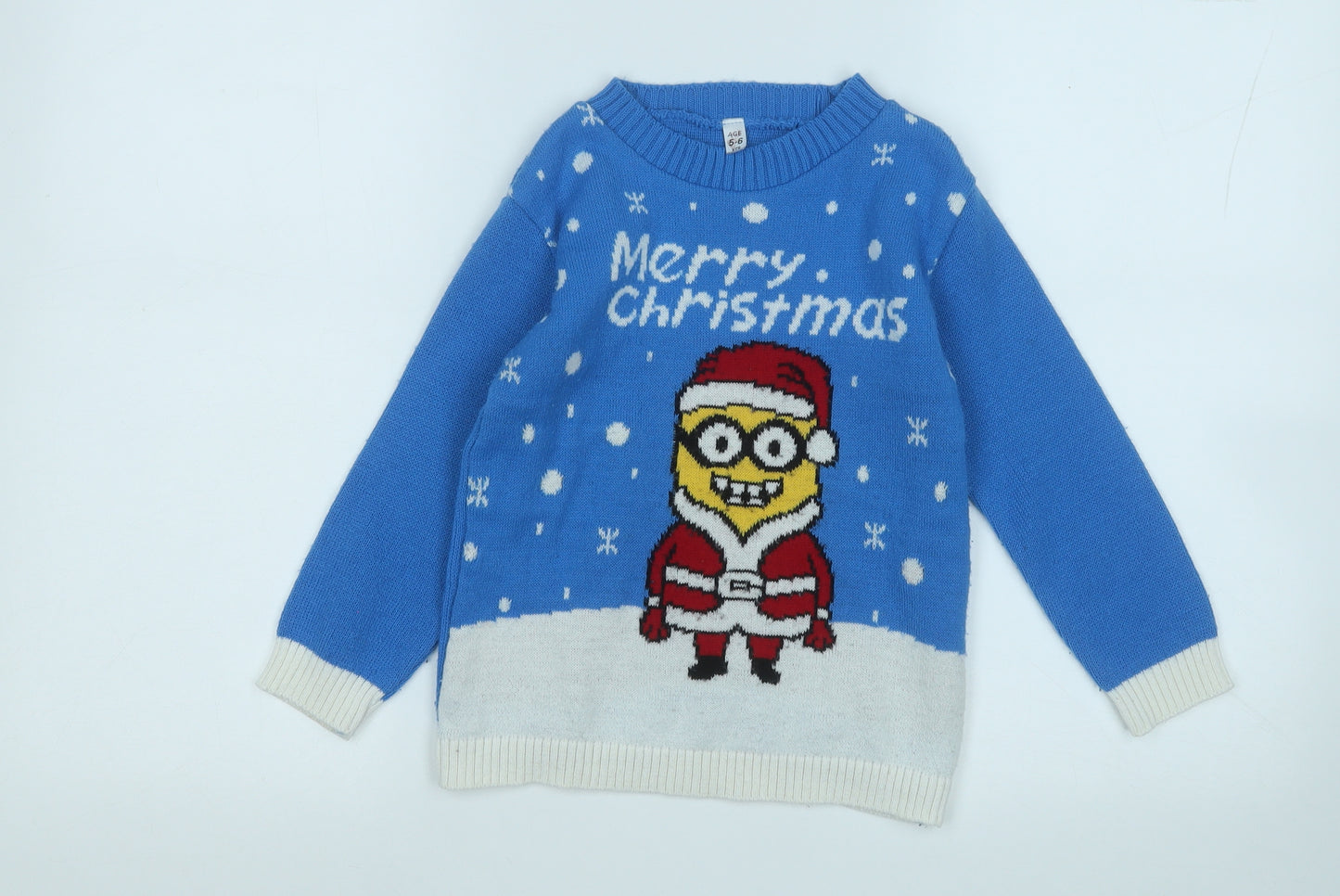 Preworn Boys Blue Round Neck  Acrylic Pullover Jumper Size 5-6 Years   - Christmas Jumper