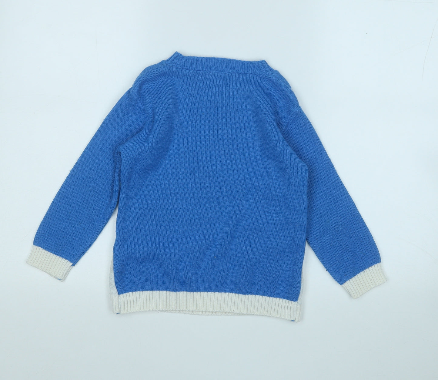 Preworn Boys Blue Round Neck  Acrylic Pullover Jumper Size 5-6 Years   - Christmas Jumper