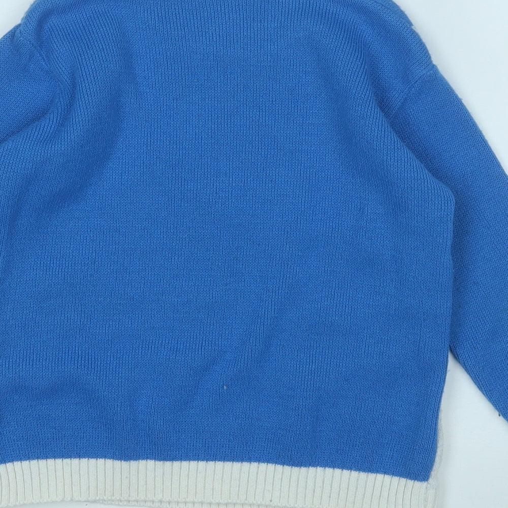 Preworn Boys Blue Round Neck  Acrylic Pullover Jumper Size 5-6 Years   - Christmas Jumper