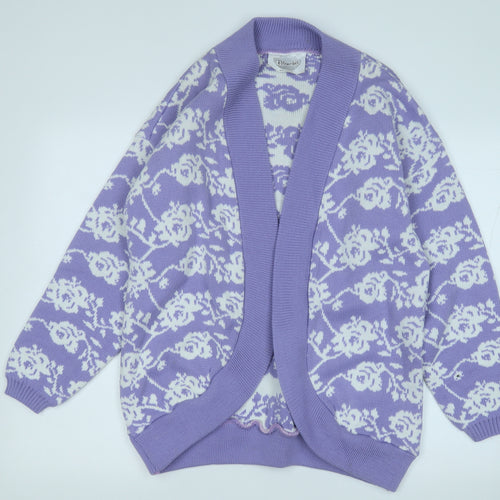 blanchin Womens Purple V-Neck Geometric Acrylic Cardigan Jumper Size XL