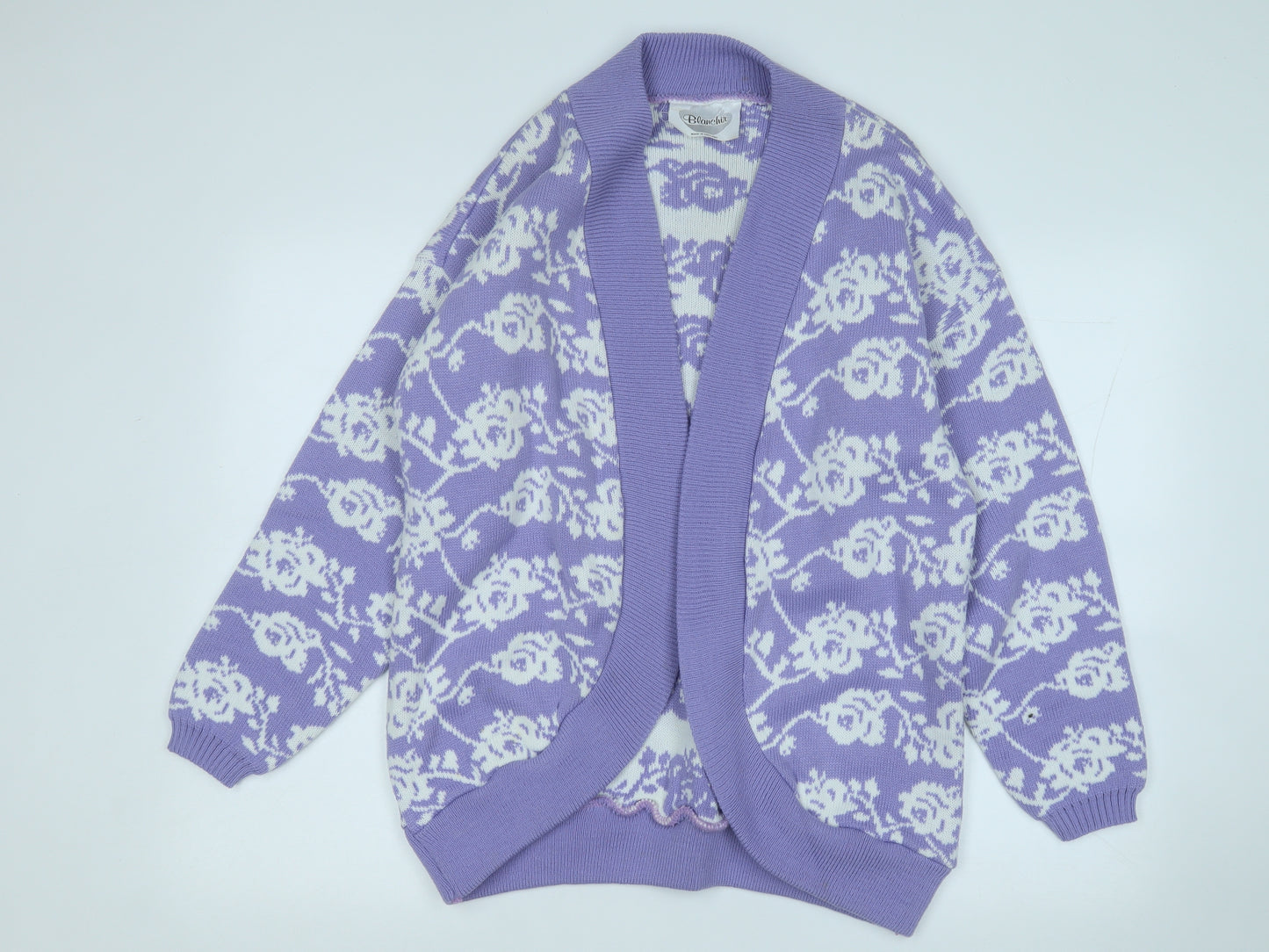 blanchin Womens Purple V-Neck Geometric Acrylic Cardigan Jumper Size XL