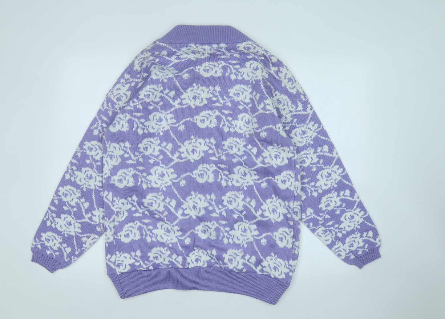 blanchin Womens Purple V-Neck Geometric Acrylic Cardigan Jumper Size XL
