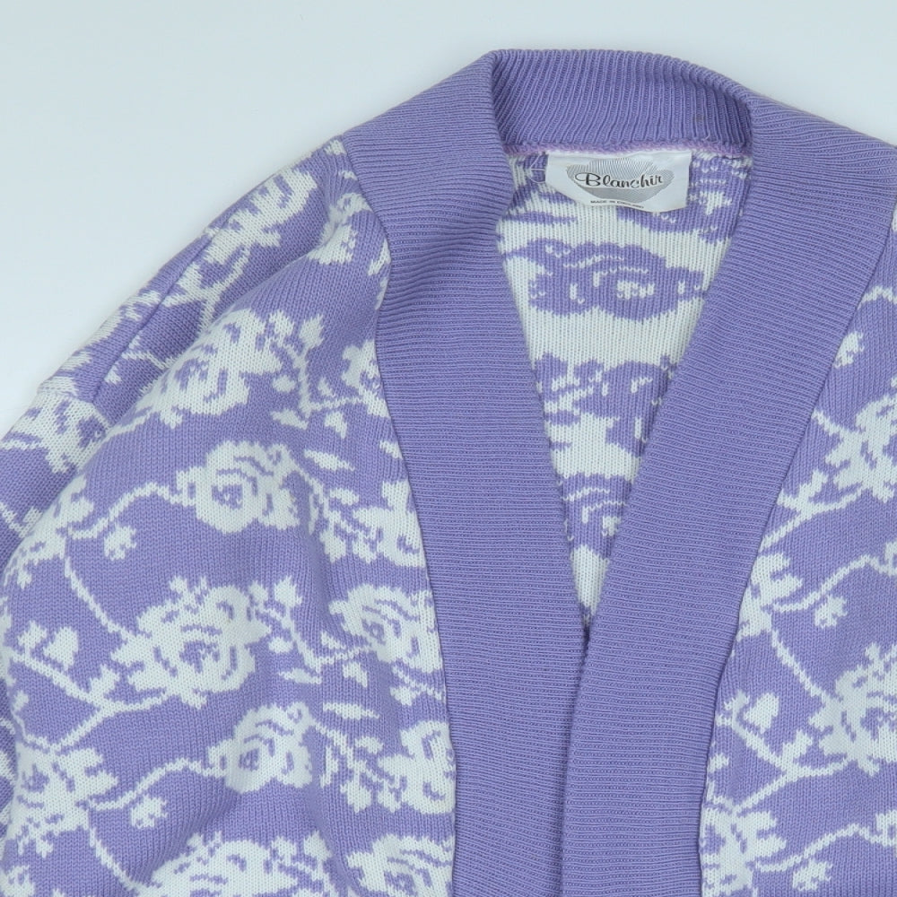 blanchin Womens Purple V-Neck Geometric Acrylic Cardigan Jumper Size XL