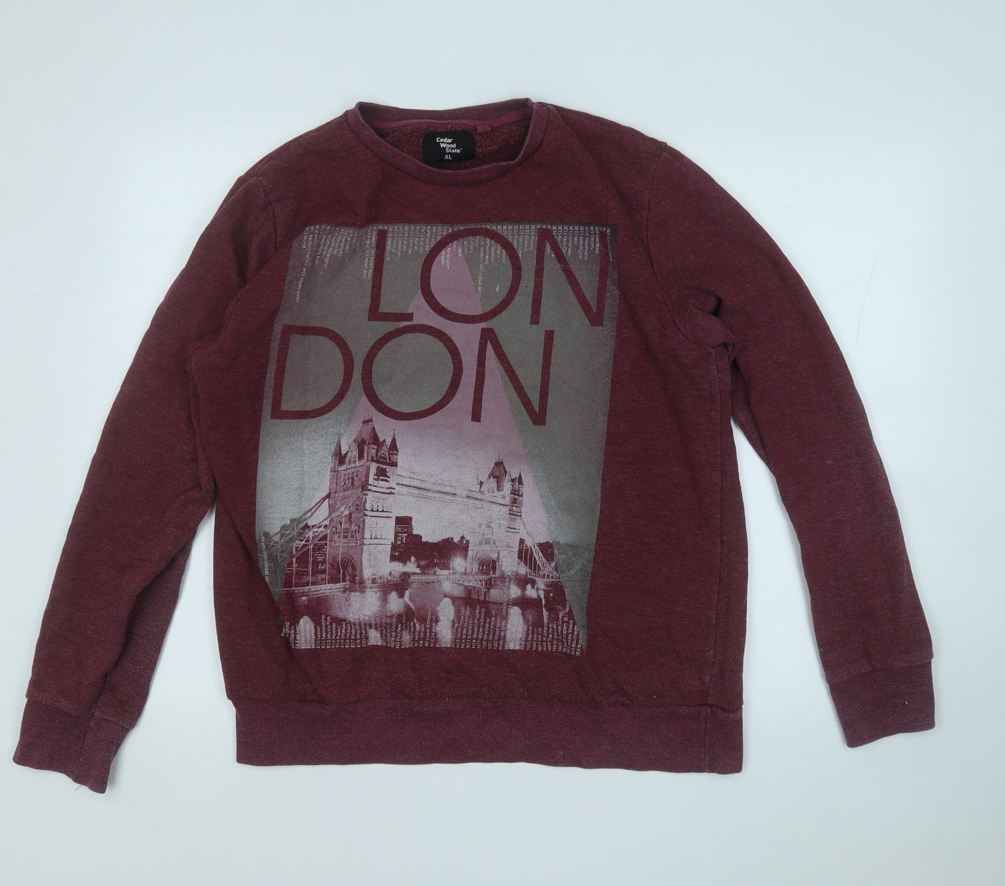 Cedar Wood State Mens Red  Cotton Pullover Sweatshirt Size XL   - London